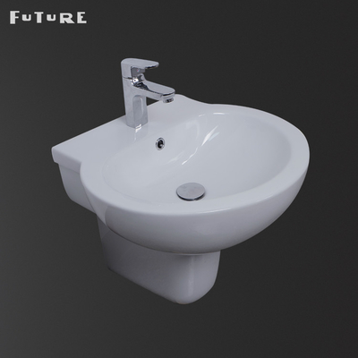 Chiều rộng 540mm Bệ một mảnh Chậu rửa tường Hung với một nửa bệ