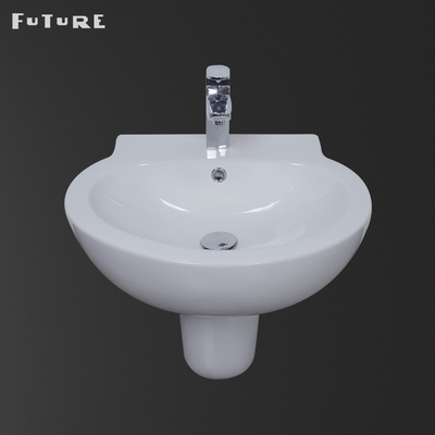Chiều rộng 540mm Bệ một mảnh Chậu rửa tường Hung với một nửa bệ