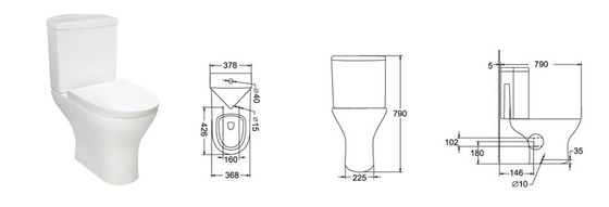Phòng tắm góc 350mm Nhà vệ sinh thoải mái Chiều cao Nhà vệ sinh góc kéo dài