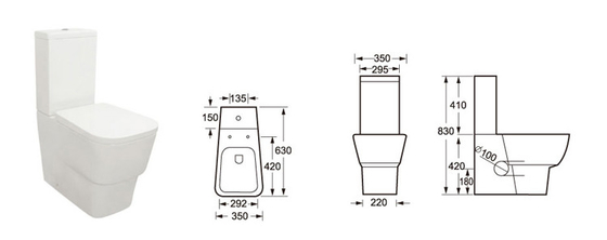 Dual Flush 3L 6L 2 Piece Sàn nhà vệ sinh Thường trực Washdown Wc Thân thiện với môi trường