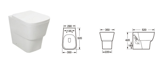 thiết kế đi xuống chậm Back to Wall Toilet Wc Thiết bị vệ sinh 520*350*420mm