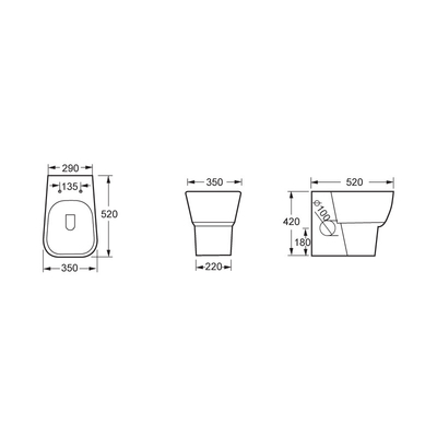 thiết kế đi xuống chậm Back to Wall Toilet Wc Thiết bị vệ sinh 520*350*420mm