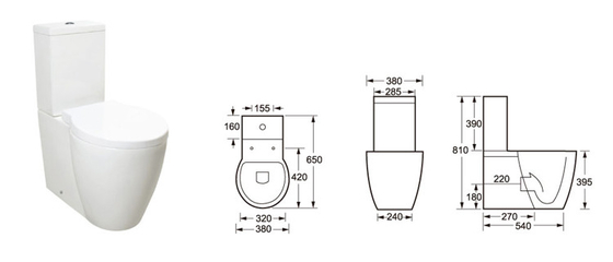 Sàn chịu lực mạnh Nhà vệ sinh đứng hai mảnh Wc 650 * 380 * 395MM