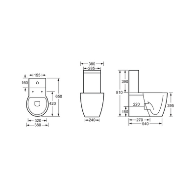 Sàn chịu lực mạnh Nhà vệ sinh đứng hai mảnh Wc 650 * 380 * 395MM