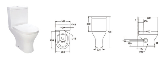 Dual Flush 3L 6L Rửa Wc hai mảnh cho phòng tắm 600 * 368 * 398MM