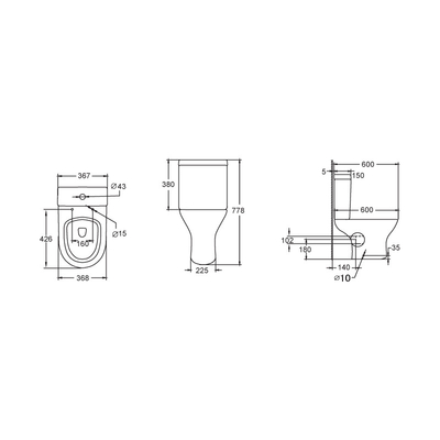 Dual Flush 3L 6L Rửa Wc hai mảnh cho phòng tắm 600 * 368 * 398MM