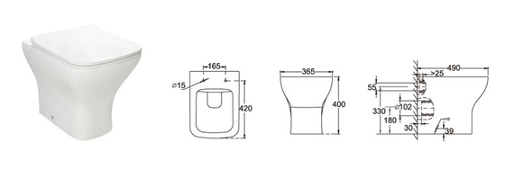 Thiết bị vệ sinh 420mm Chiều cao thoải mái Nhỏ gọn trở lại tường Nhà vệ sinh Trọng lực xả