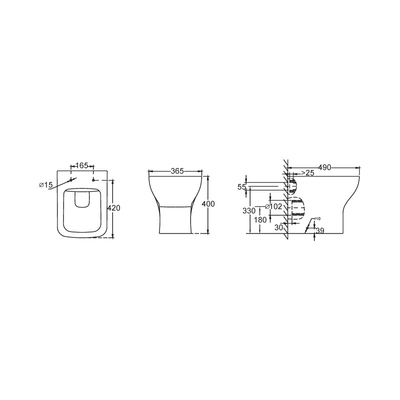 Thiết bị vệ sinh 420mm Chiều cao thoải mái Nhỏ gọn trở lại tường Nhà vệ sinh Trọng lực xả