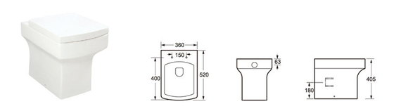 520 * 360 * 405mm Nhà vệ sinh nhỏ gọn trên tường Hệ thống xả hiệu quả cao