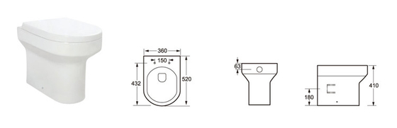 Tiết kiệm nước Chiếu ngắn Back To Wall Toilet Trọng lượng 20KG-30KG kháng khuẩn
