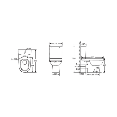 Ghế kéo dài 655 * 375 * 795mm Wc nhà vệ sinh hai mảnh cho phòng tắm