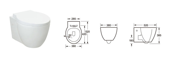 Tường ghế dài bằng gốm được đánh bóng tròn treo Wc cho phòng tắm