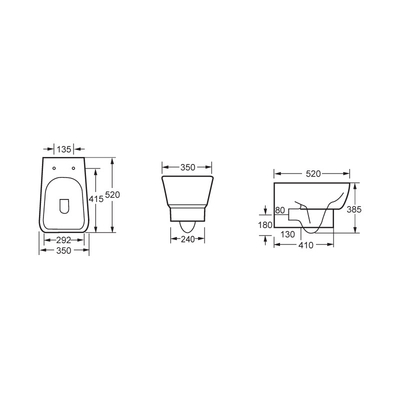 Tường phòng tắm OEM Tủ treo tường treo tường Hung Wc 520 * 350 * 385mm